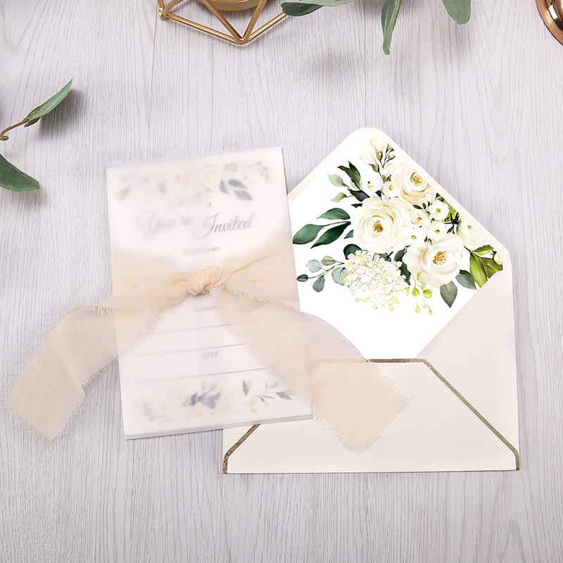 DORIS HOME 25PCS Invitations Cards for Bridal Shower Invite/Baby Shower/Wedding/Rehearsal (25PCS Cream Flower Fill-in) - Image 4